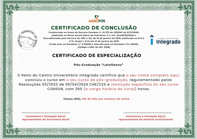 Certificado de conclusão AgroPós